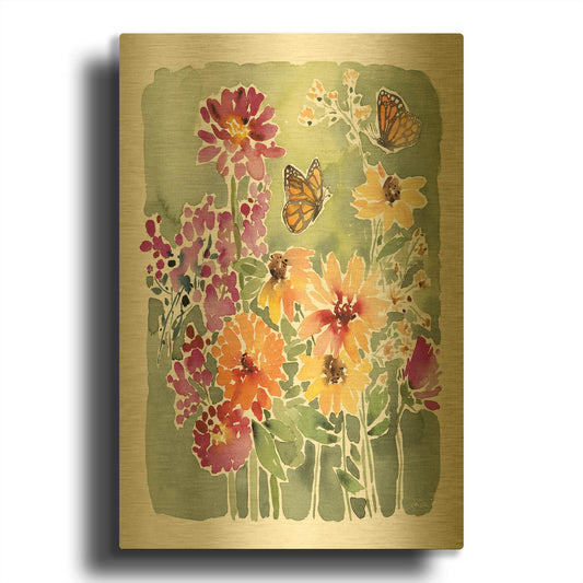 'Monarchs and Blooms' By Katrina Pete Gold Metal Wall Art
