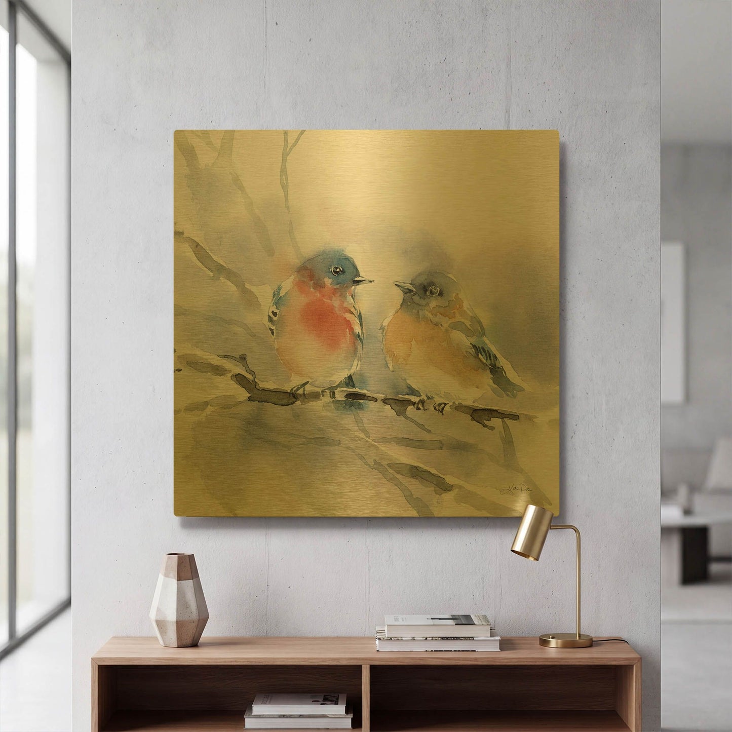 'Bluebird Pair' By Katrina Pete Gold Metal Wall Art