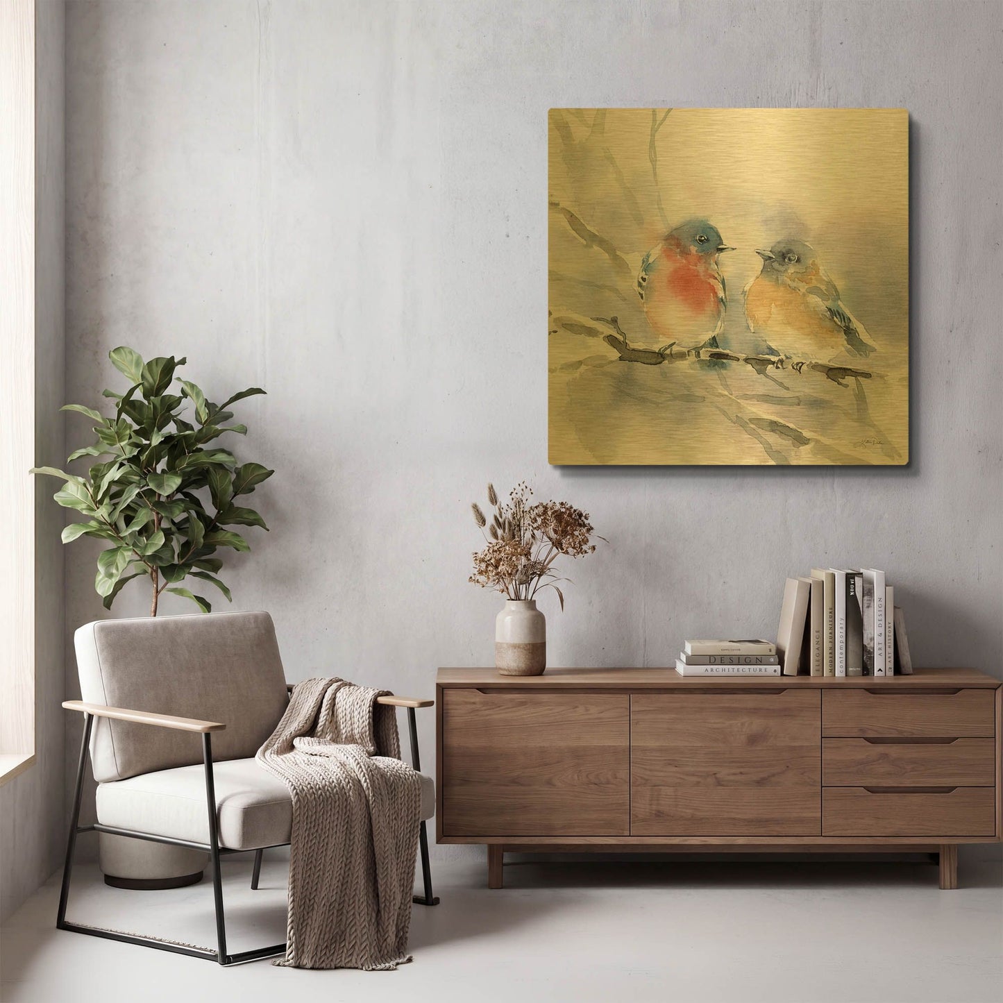 'Bluebird Pair' By Katrina Pete Gold Metal Wall Art