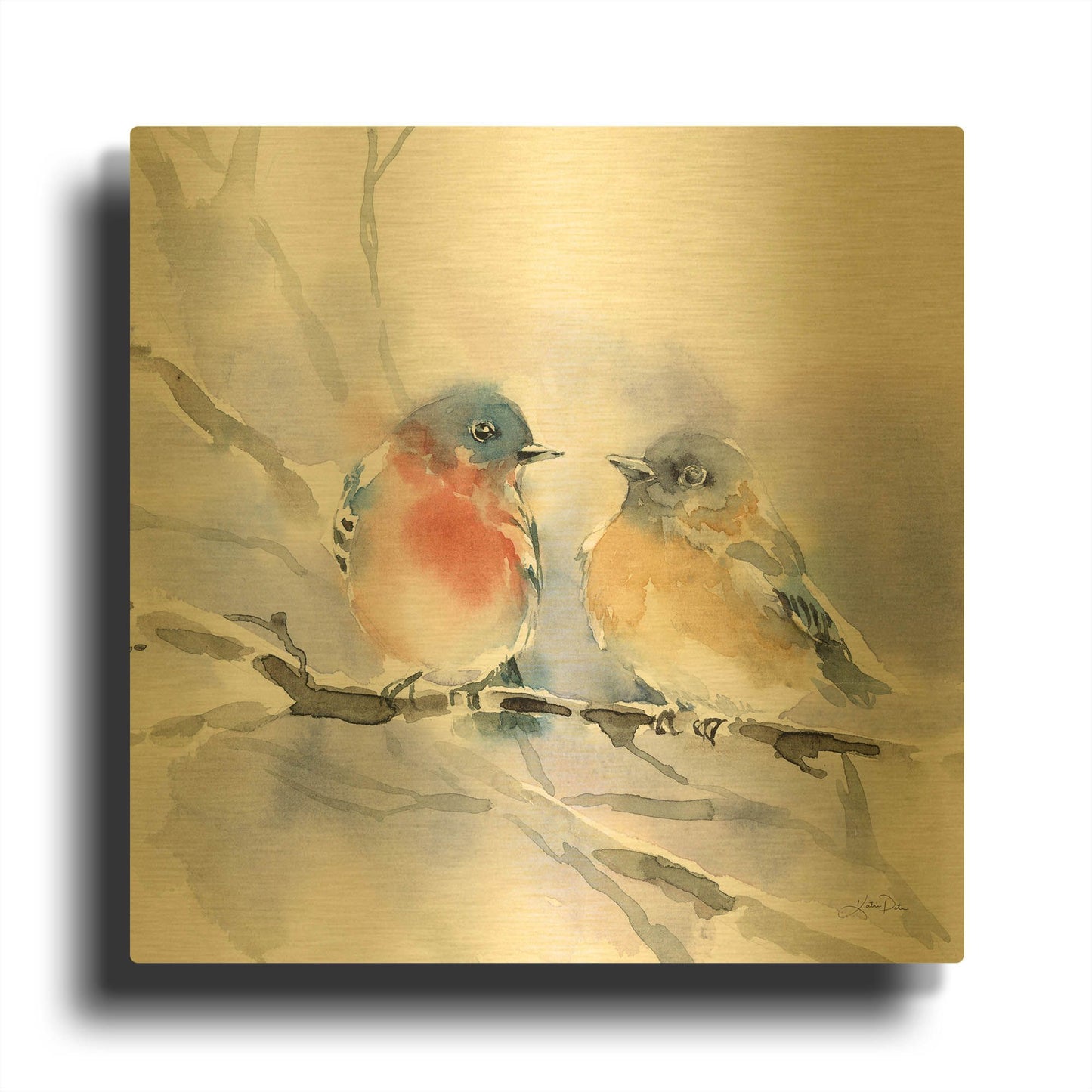 'Bluebird Pair' By Katrina Pete Gold Metal Wall Art
