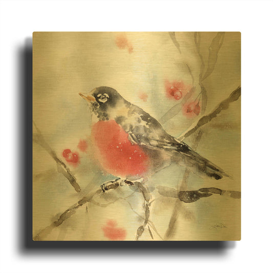 'Winter Robin' By Katrina Pete Gold Metal Wall Art