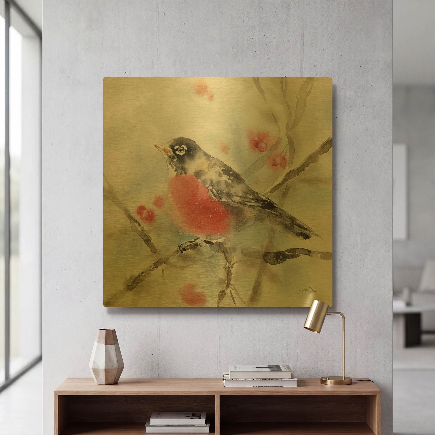 'Winter Robin' By Katrina Pete Gold Metal Wall Art
