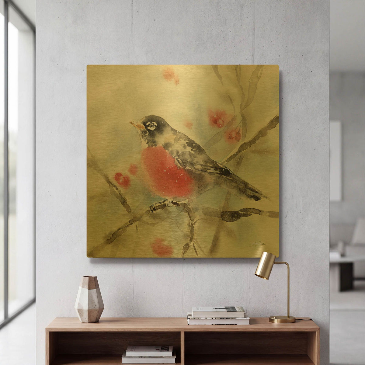 'Winter Robin' By Katrina Pete Gold Metal Wall Art