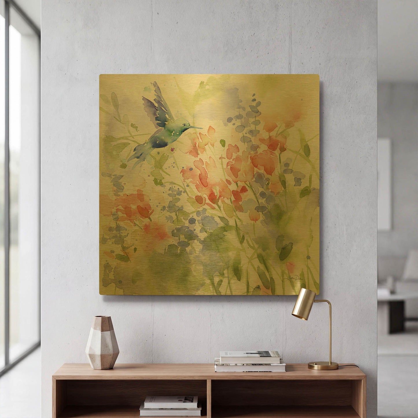 'Hummingbird Meadow' By Katrina Pete Gold Metal Wall Art