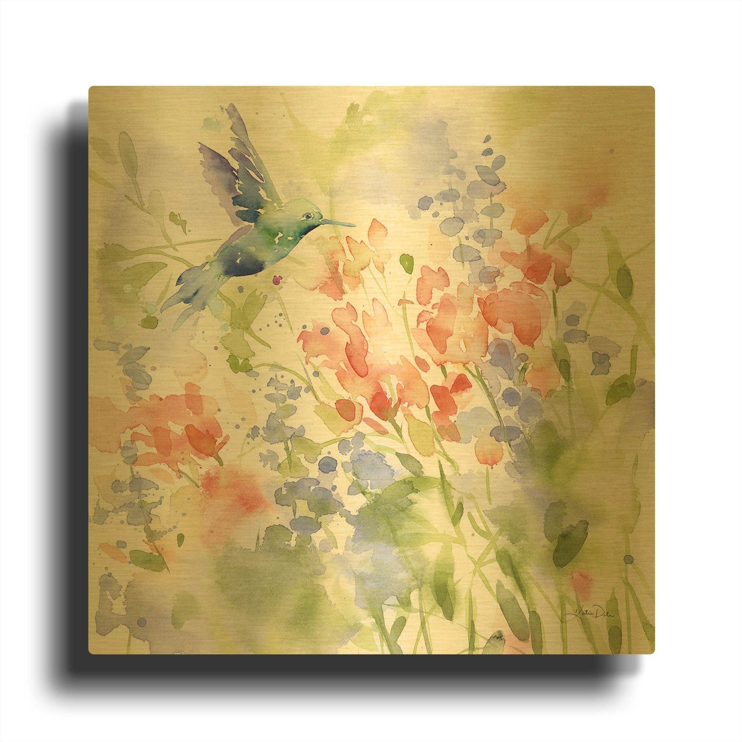 'Hummingbird Meadow' By Katrina Pete Gold Metal Wall Art