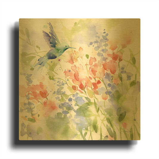 'Hummingbird Meadow' By Katrina Pete Gold Metal Wall Art
