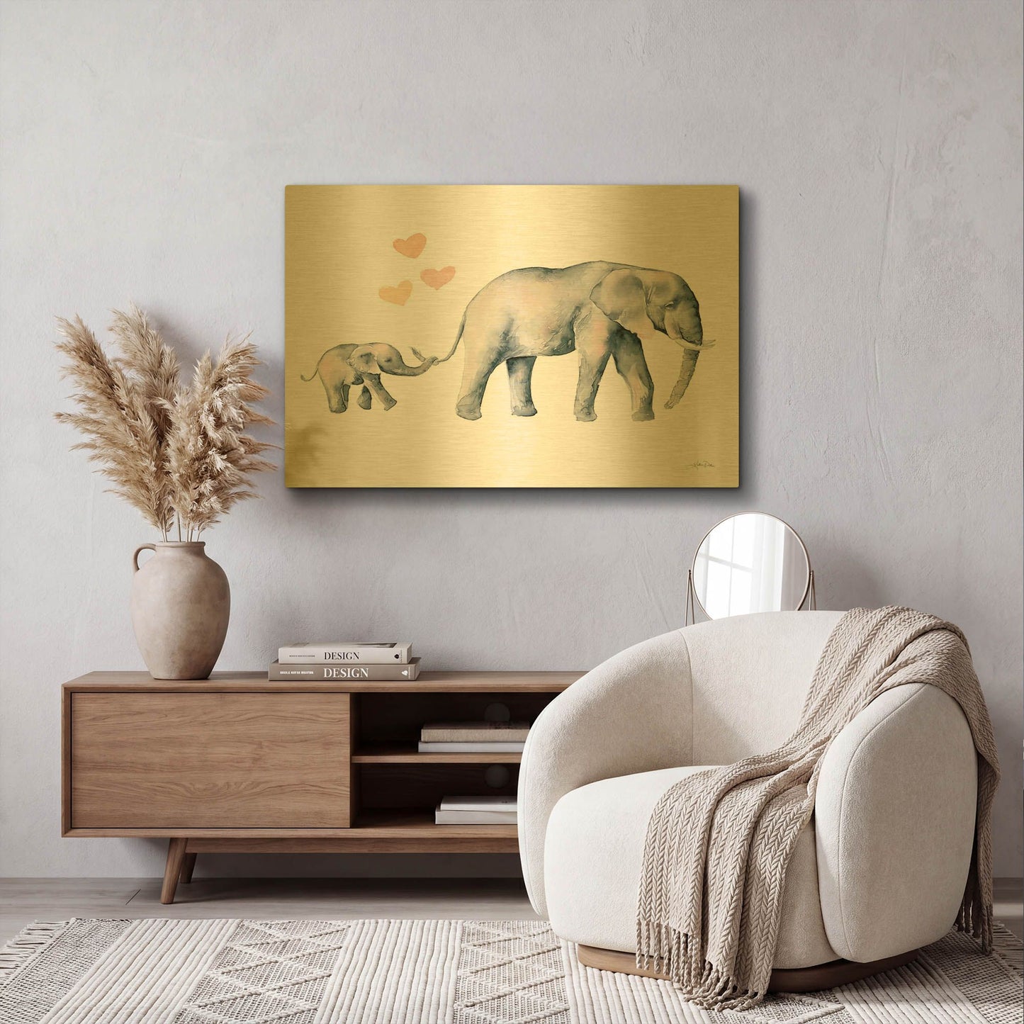 'Elephant Love' By Katrina Pete Gold Metal Wall Art