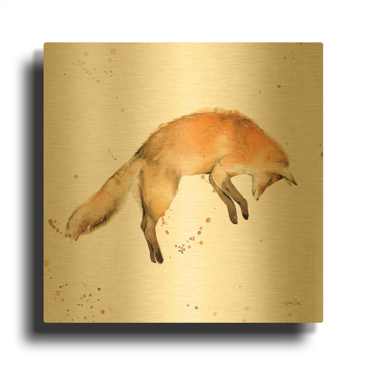 'Jumping Fox' By Katrina Pete Gold Metal Wall Art