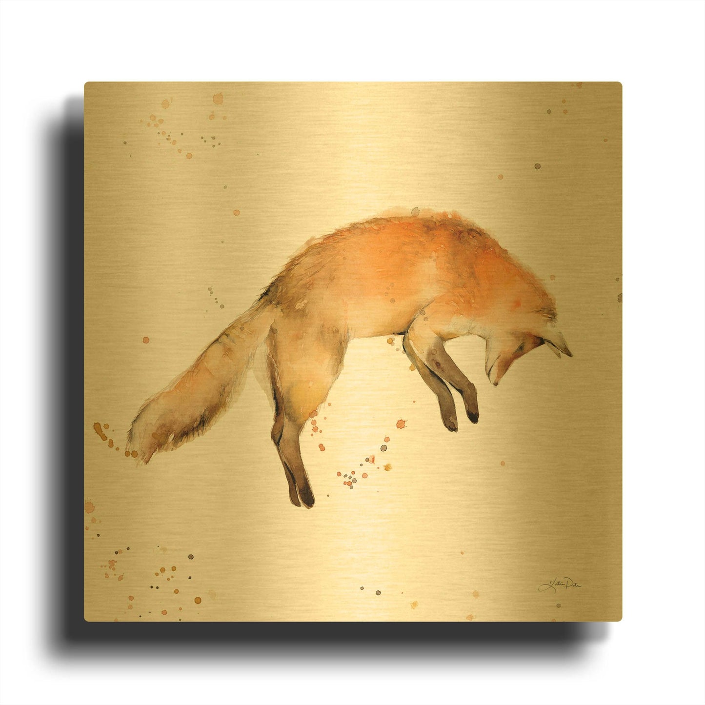 'Jumping Fox' By Katrina Pete Gold Metal Wall Art