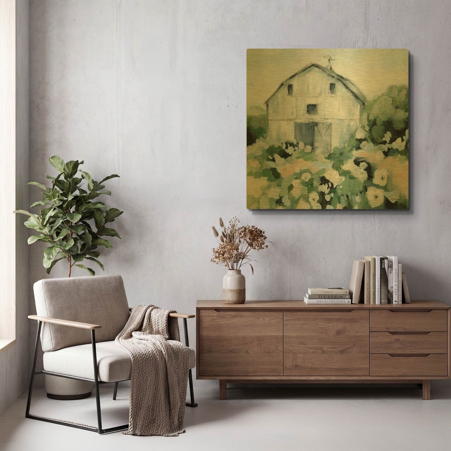'Summer Barn' By Katrina Pete Gold Metal Wall Art