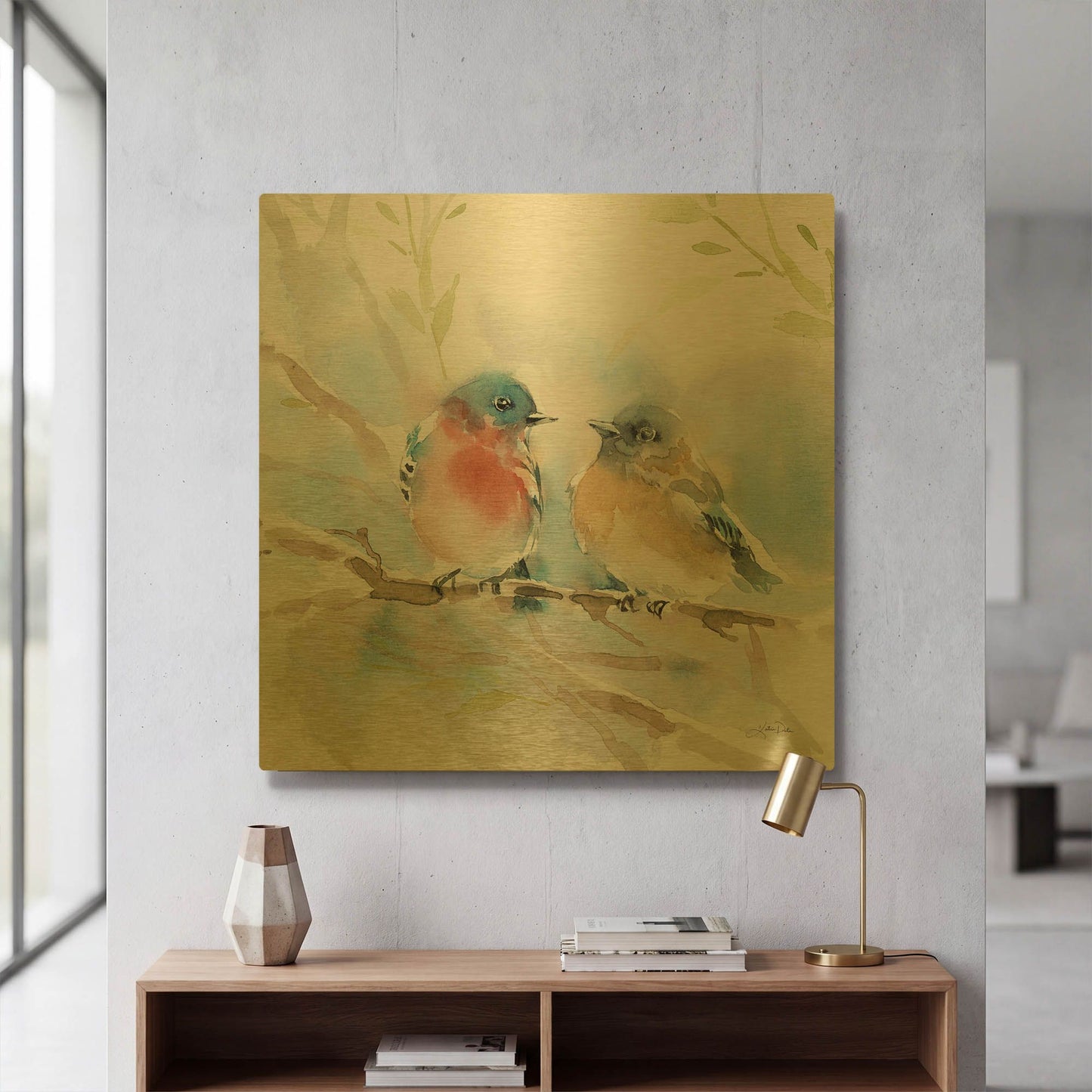 'Bluebird Pair in Spring' By Katrina Pete Gold Metal Wall Art