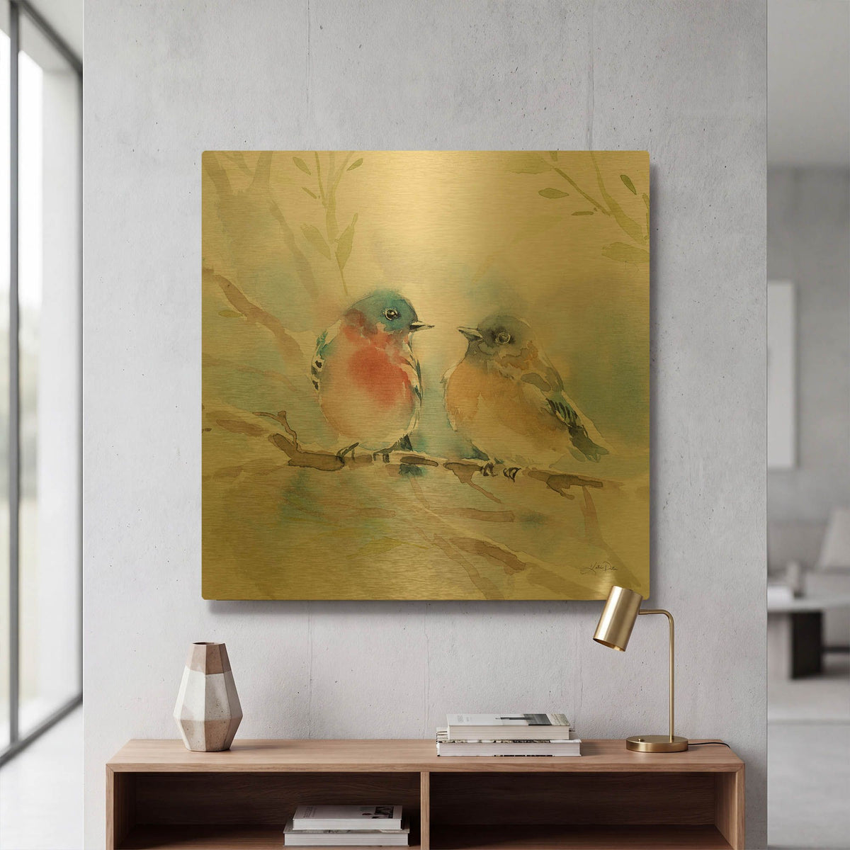'Bluebird Pair in Spring' By Katrina Pete Gold Metal Wall Art