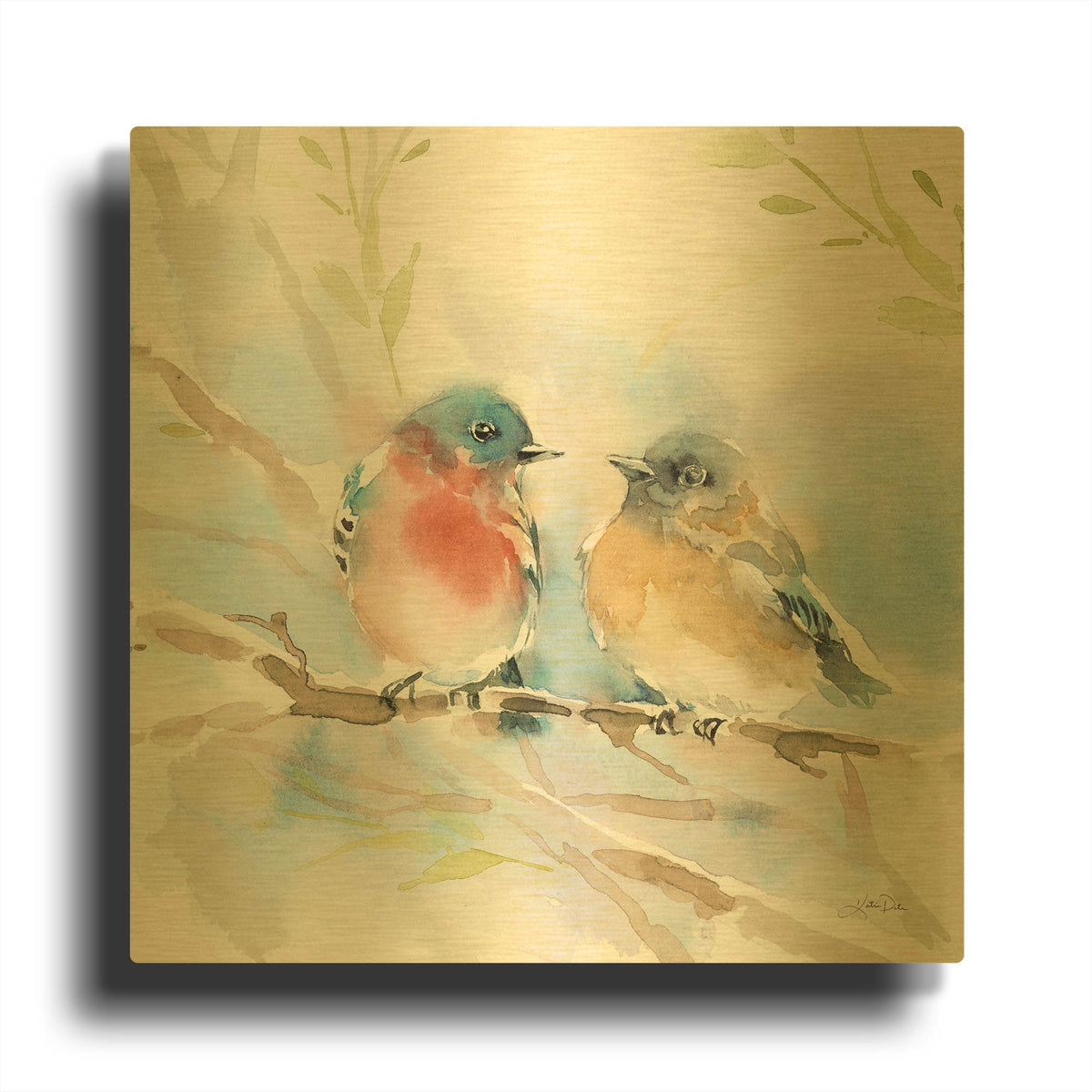 'Bluebird Pair in Spring' By Katrina Pete Gold Metal Wall Art