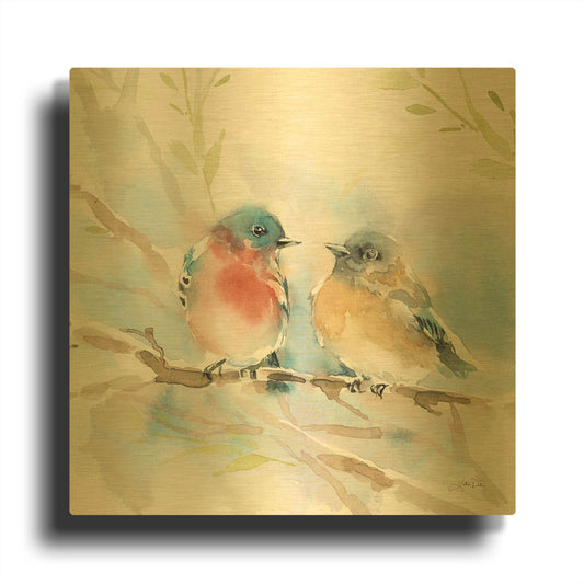 'Bluebird Pair in Spring' By Katrina Pete Gold Metal Wall Art
