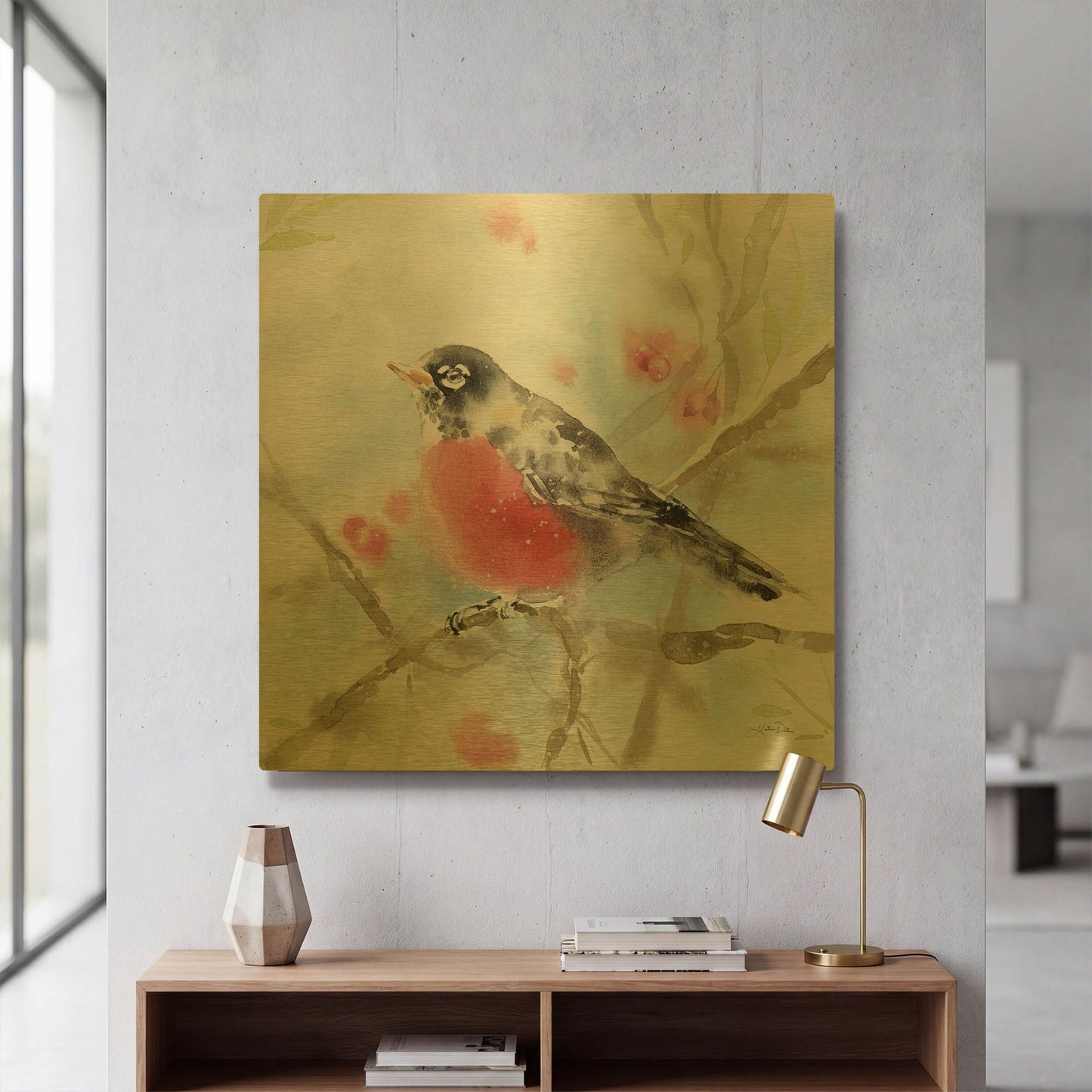 'Spring Robin' By Katrina Pete Gold Metal Wall Art