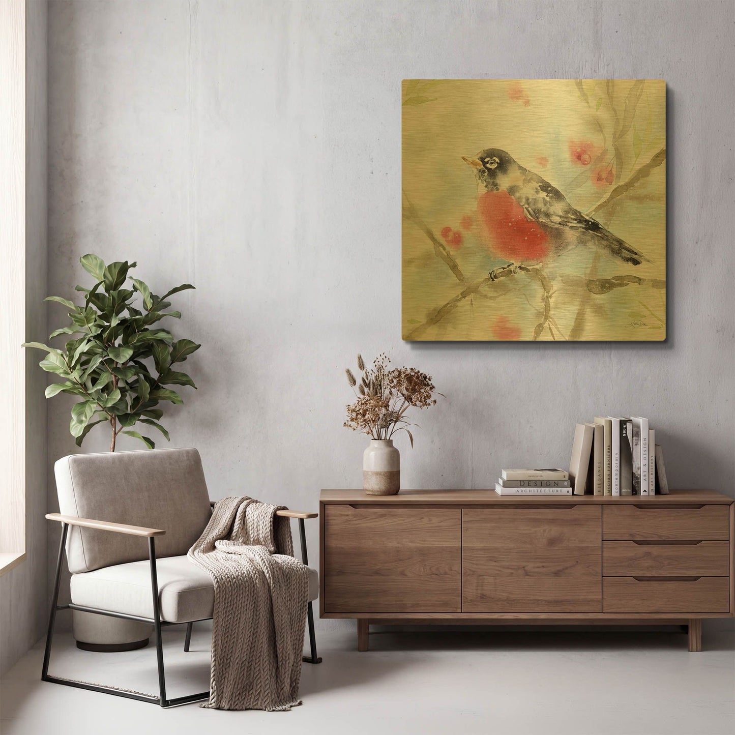 'Spring Robin' By Katrina Pete Gold Metal Wall Art