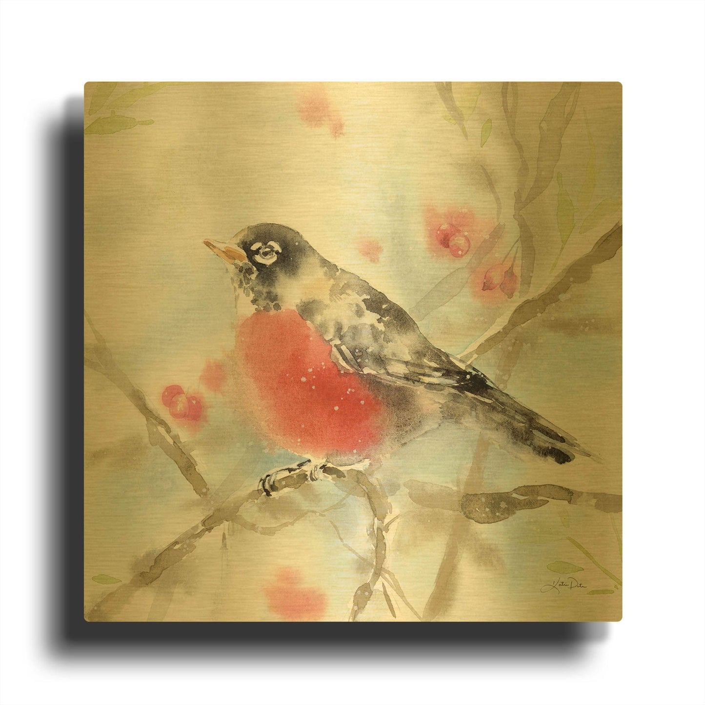 'Spring Robin' By Katrina Pete Gold Metal Wall Art