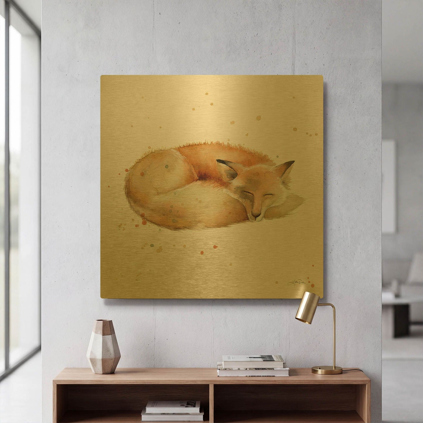 'Sleeping Fox' By Katrina Pete Gold Metal Wall Art
