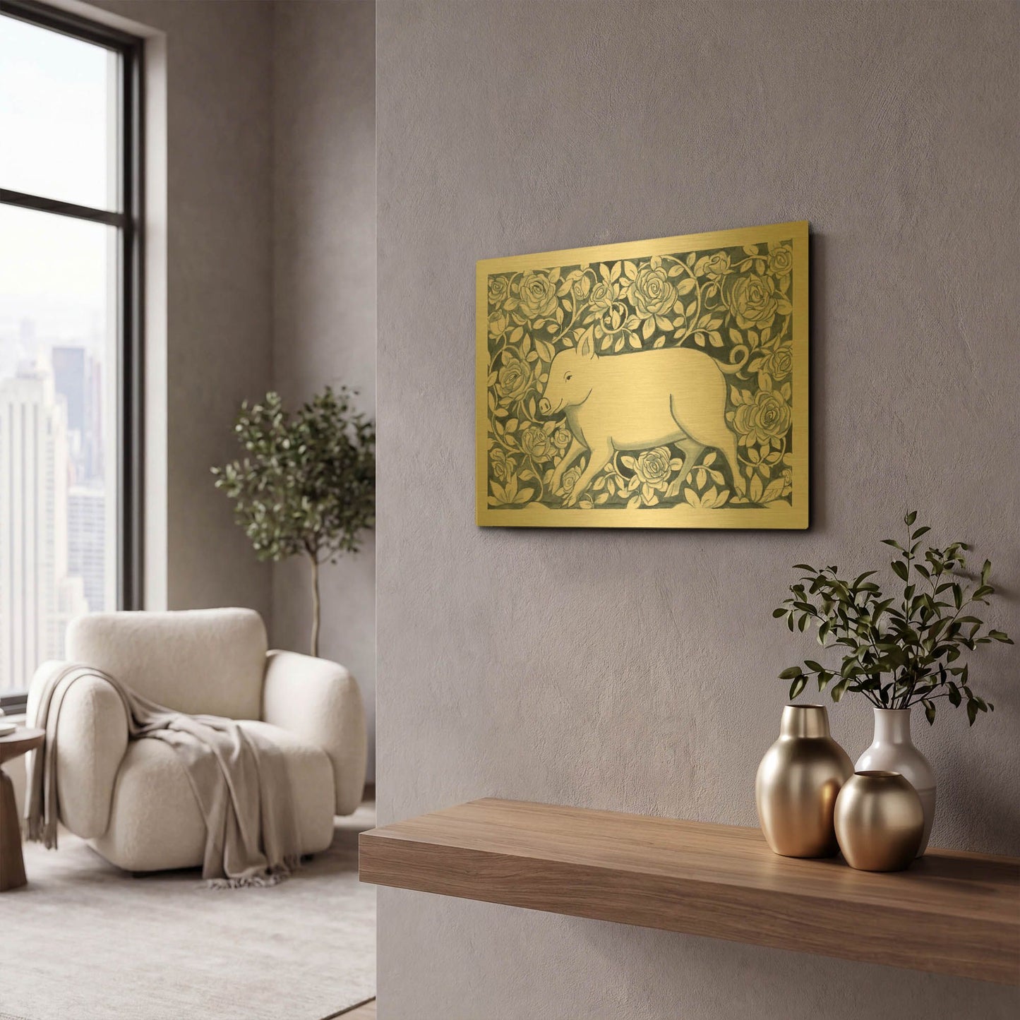 'Farm Life IV' By Miranda Thomas Gold Metal Wall Art