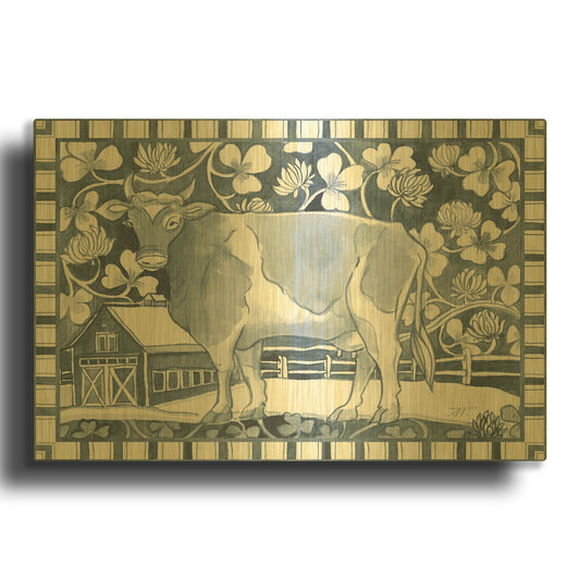 'Farm Life II Stripe Border' By Miranda Thomas Gold Metal Wall Art