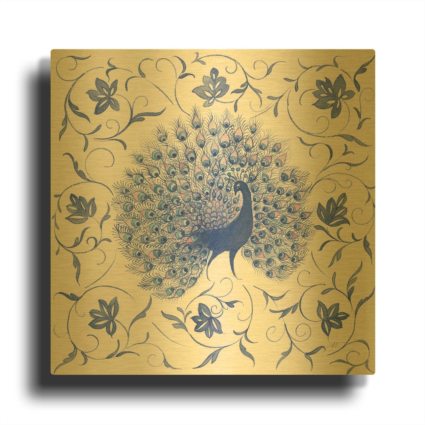 'Peacock Garden I' By Miranda Thomas Gold Metal Wall Art