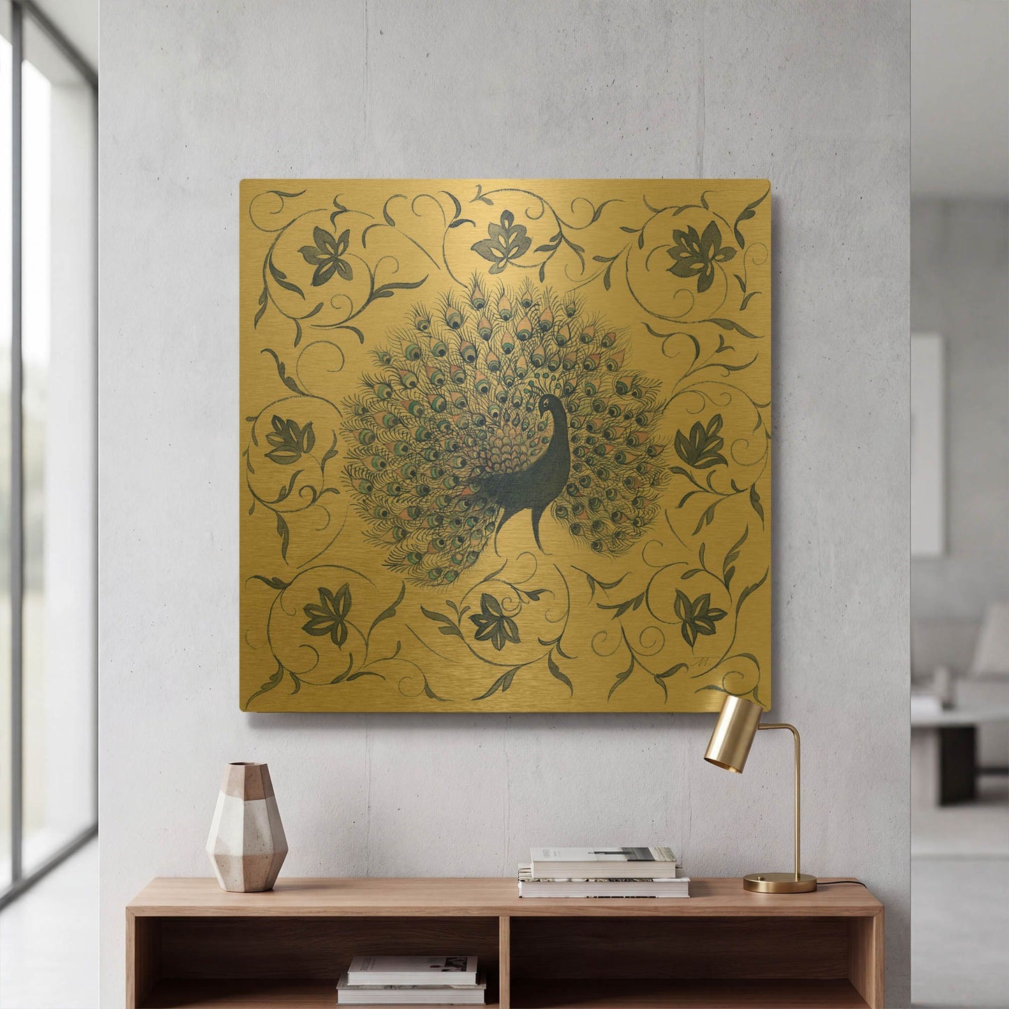 'Peacock Garden I' By Miranda Thomas Gold Metal Wall Art