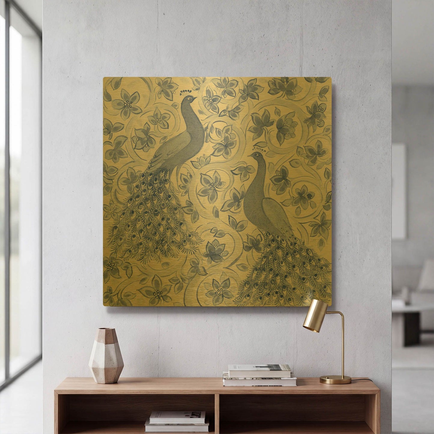 'Peacock Garden II' By Miranda Thomas Gold Metal Wall Art