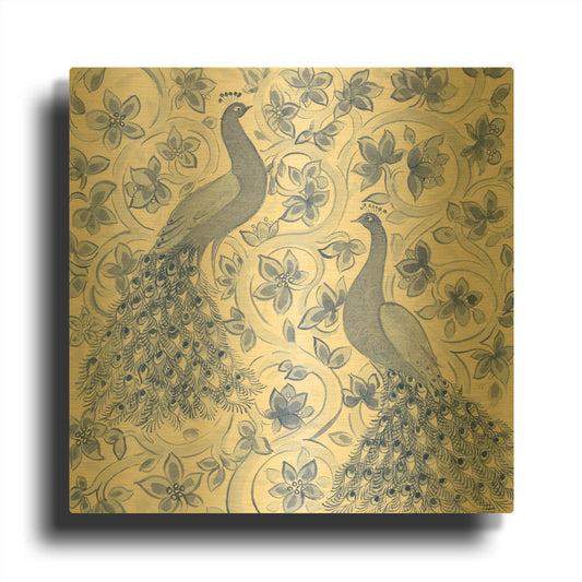 'Peacock Garden II' By Miranda Thomas Gold Metal Wall Art