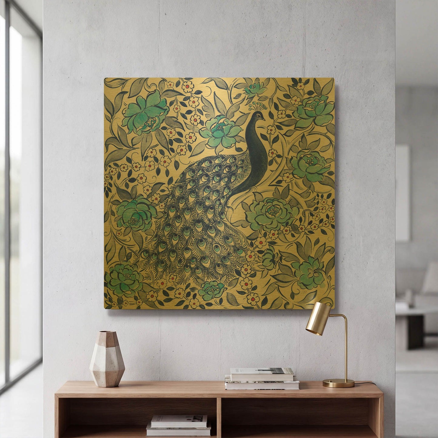'Peacock Garden III' By Miranda Thomas Gold Metal Wall Art