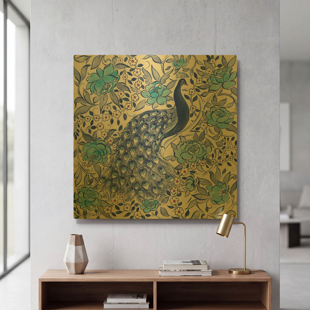 'Peacock Garden III' By Miranda Thomas Gold Metal Wall Art