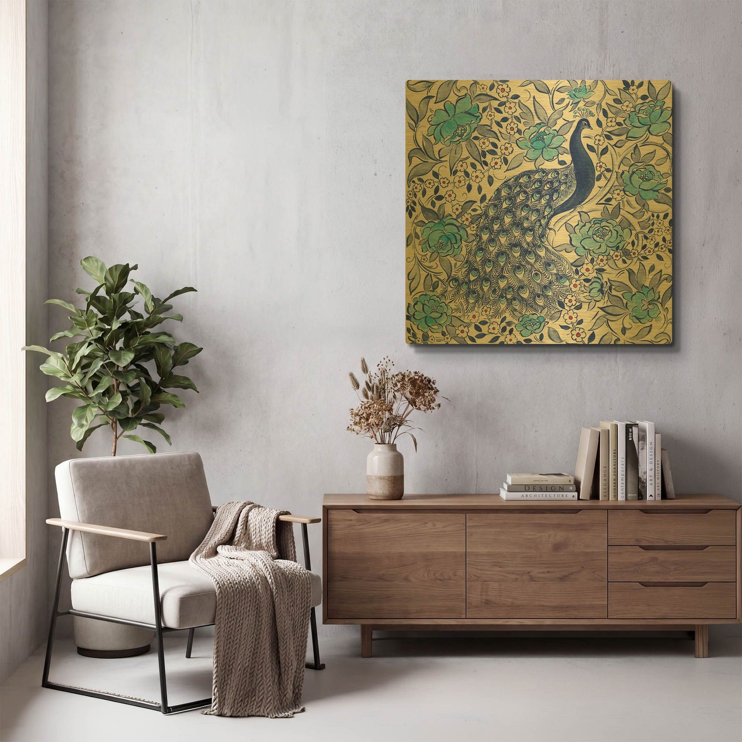 'Peacock Garden III' By Miranda Thomas Gold Metal Wall Art