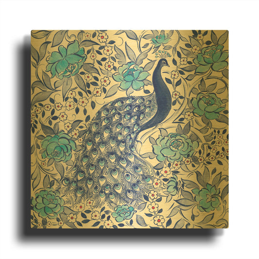 'Peacock Garden III' By Miranda Thomas Gold Metal Wall Art
