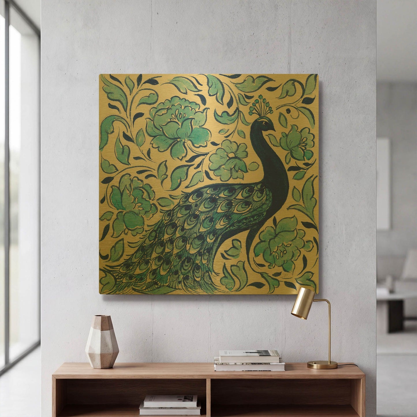 'Peacock Garden IV' By Miranda Thomas Gold Metal Wall Art