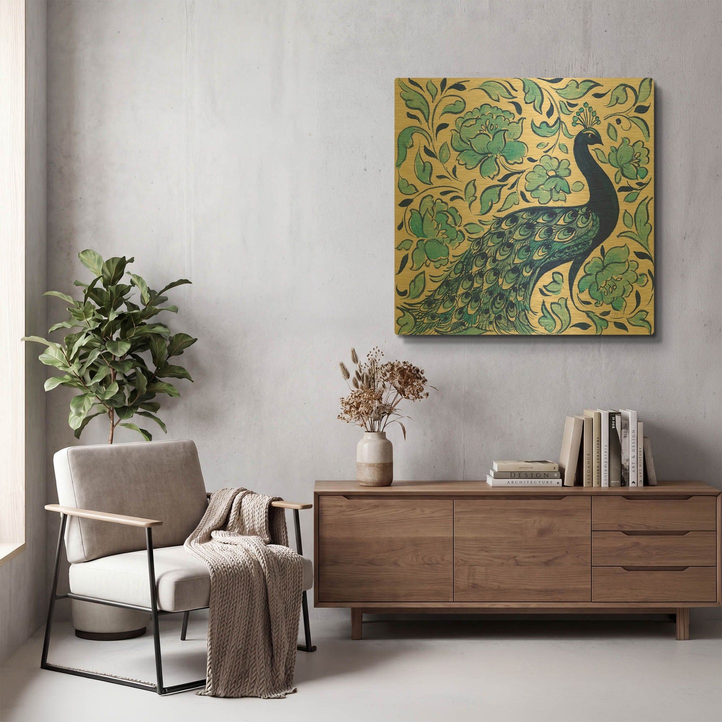 'Peacock Garden IV' By Miranda Thomas Gold Metal Wall Art