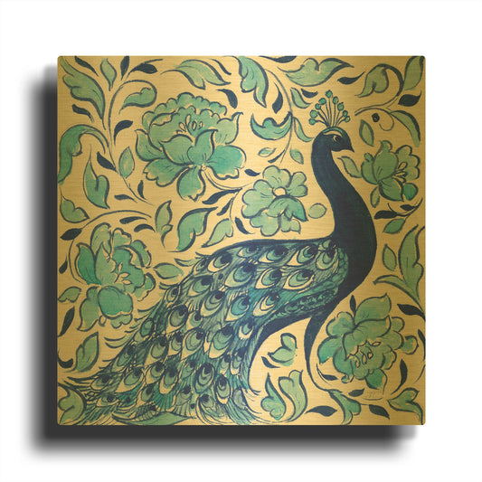 'Peacock Garden IV' By Miranda Thomas Gold Metal Wall Art