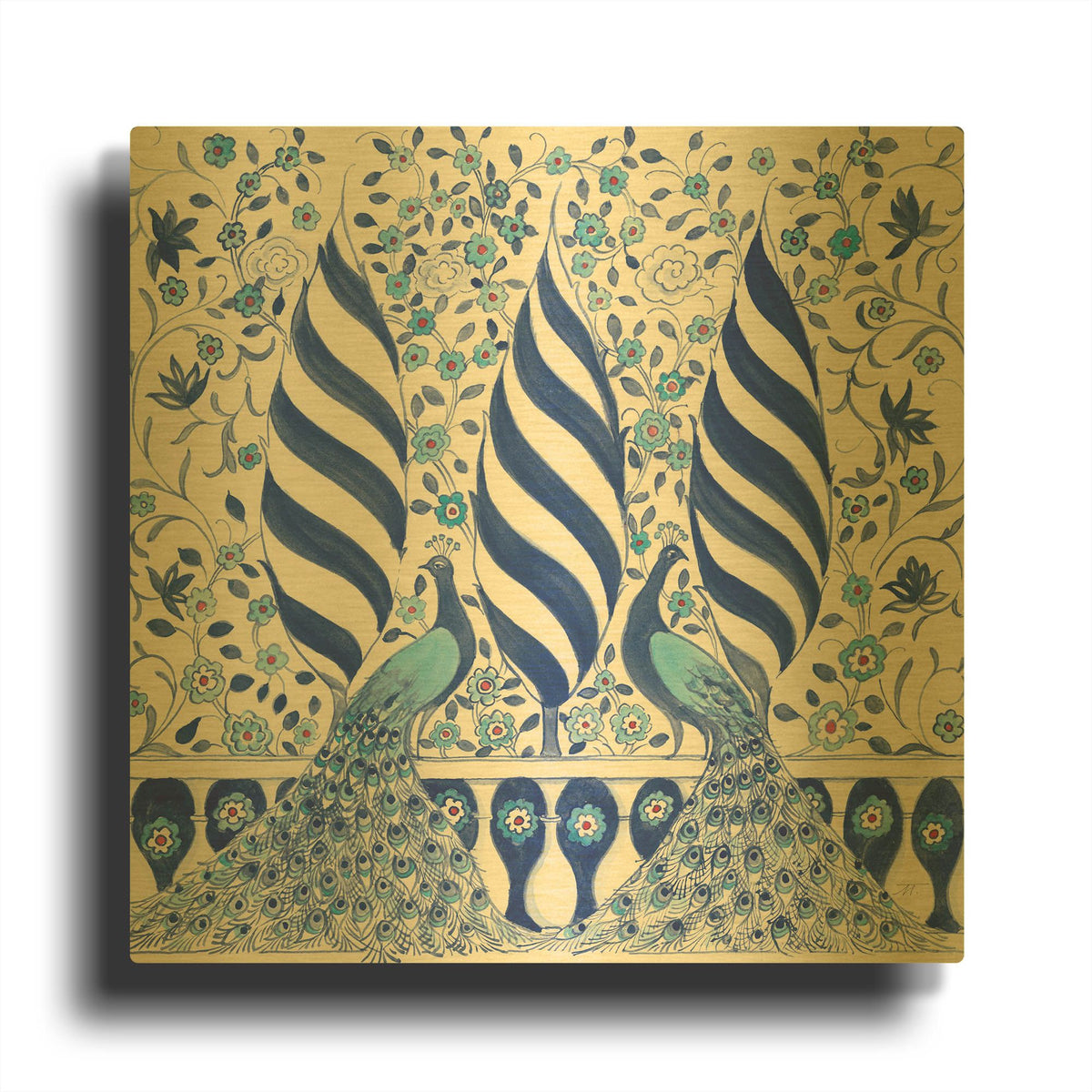 'Peacock Garden V' By Miranda Thomas Gold Metal Wall Art