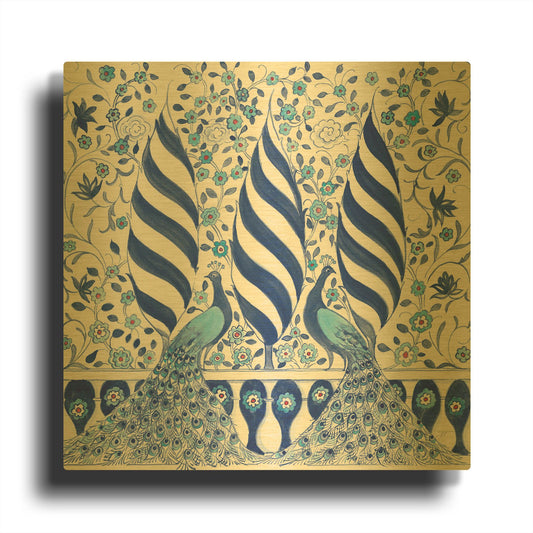 'Peacock Garden V' By Miranda Thomas Gold Metal Wall Art