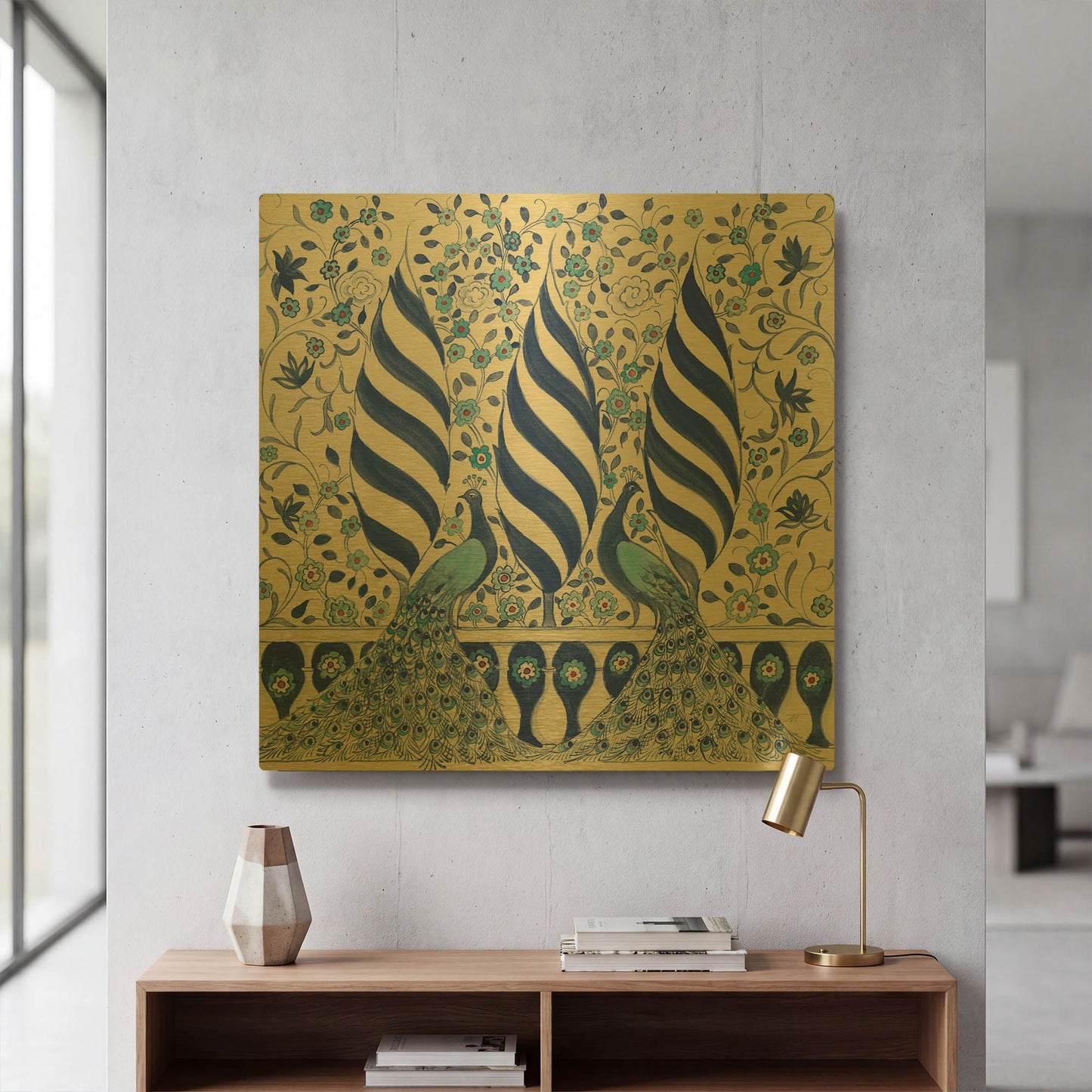 'Peacock Garden V' By Miranda Thomas Gold Metal Wall Art