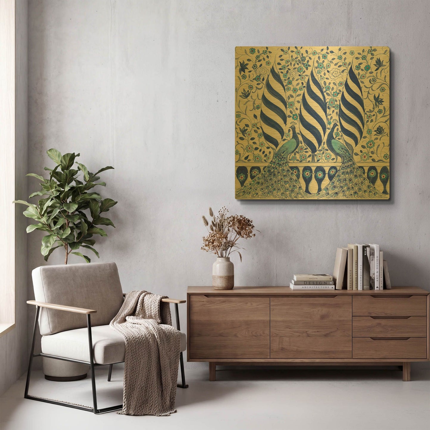 'Peacock Garden V' By Miranda Thomas Gold Metal Wall Art