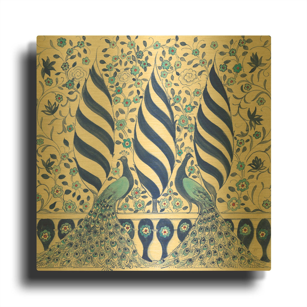 'Peacock Garden V' By Miranda Thomas Gold Metal Wall Art
