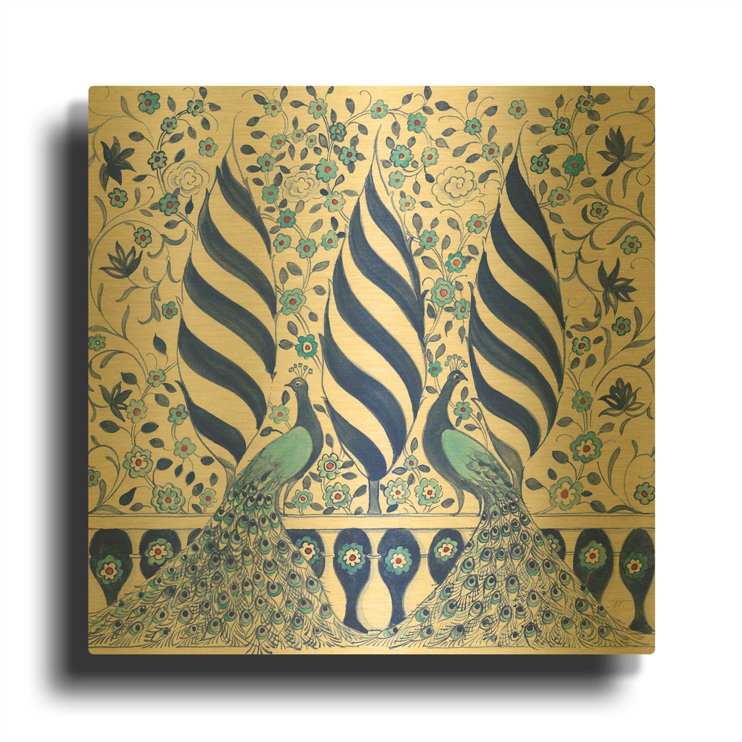 'Peacock Garden V' By Miranda Thomas Gold Metal Wall Art