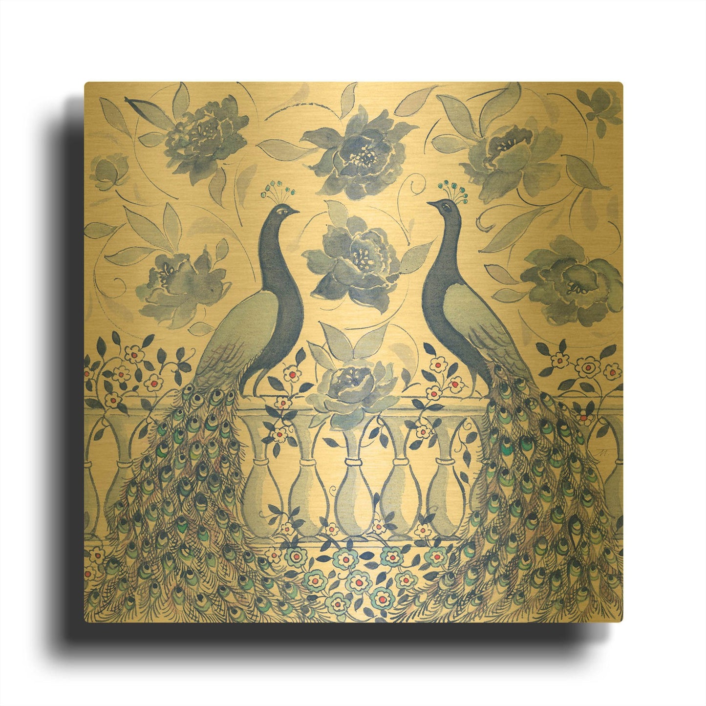 'Peacock Garden VI' By Miranda Thomas Gold Metal Wall Art