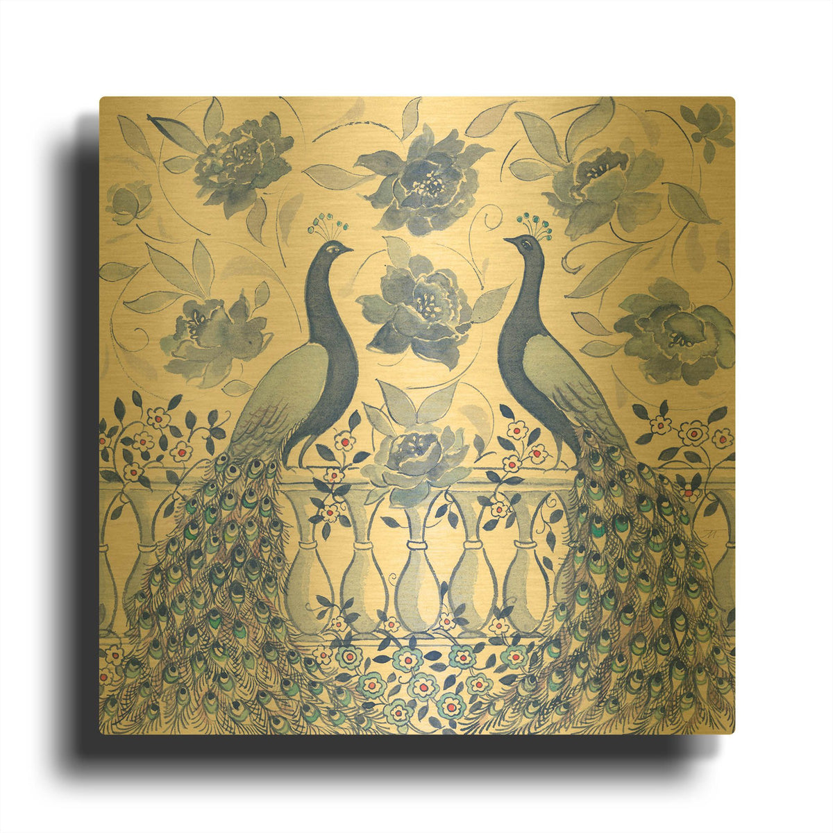 'Peacock Garden VI' By Miranda Thomas Gold Metal Wall Art