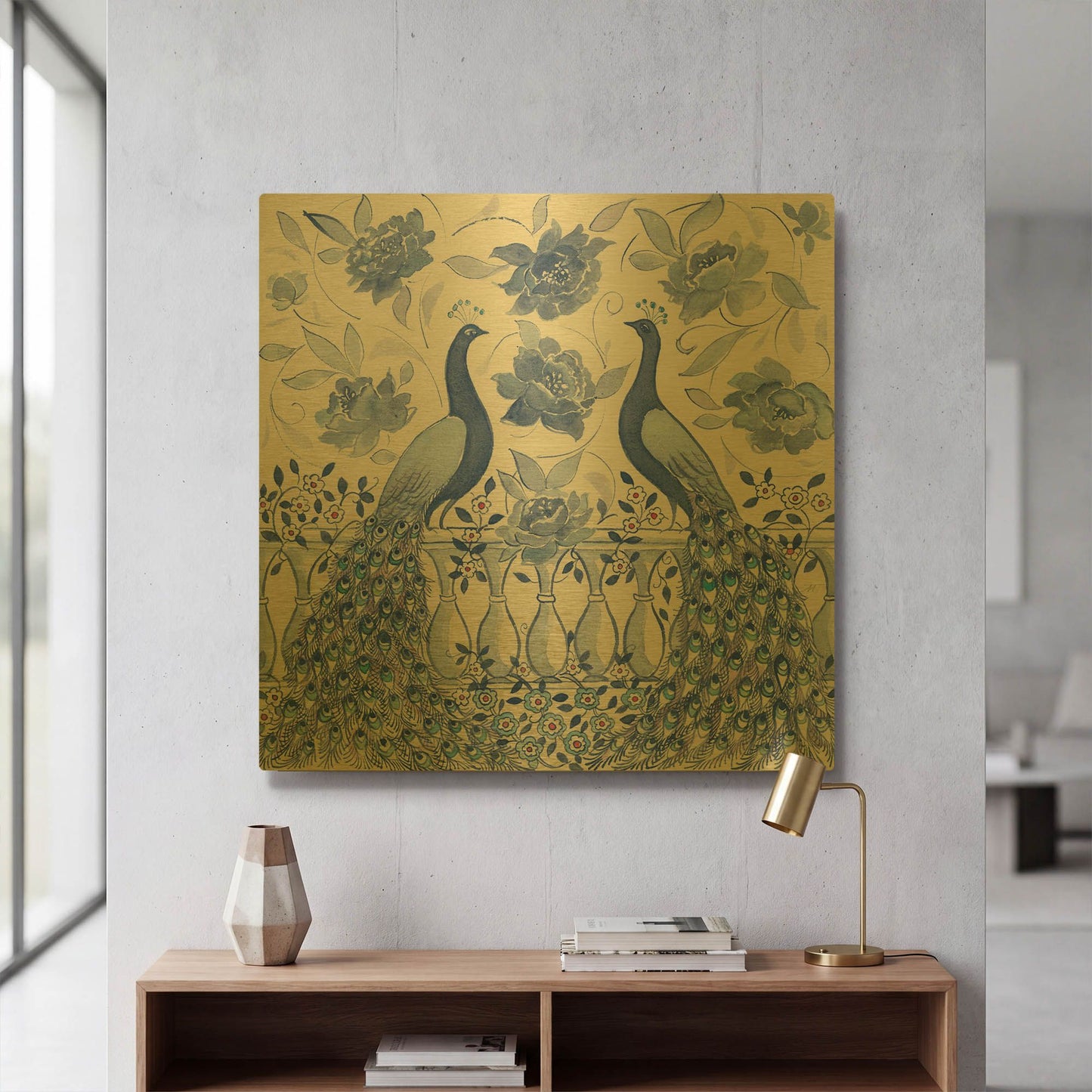 'Peacock Garden VI' By Miranda Thomas Gold Metal Wall Art