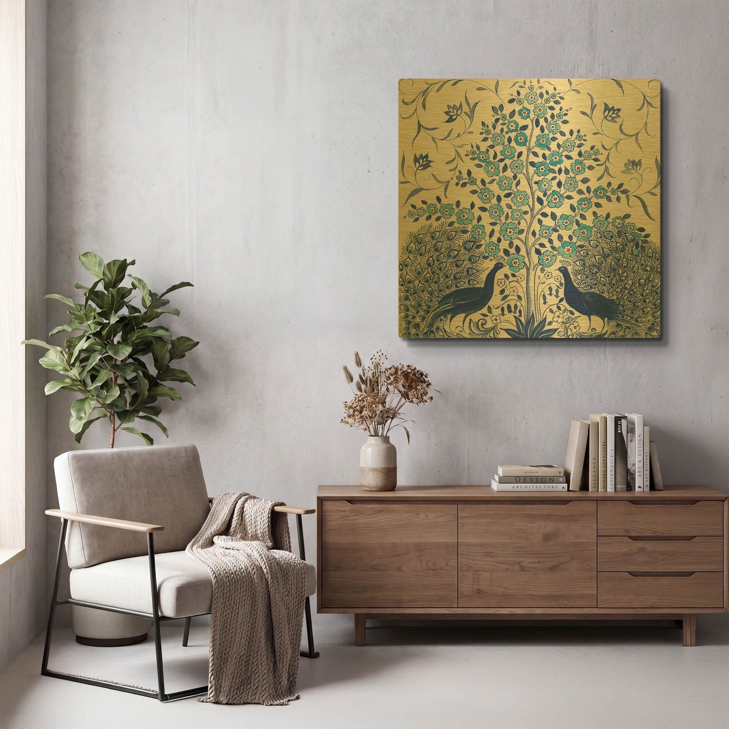 'Peacock Garden VIII' By Miranda Thomas Gold Metal Wall Art