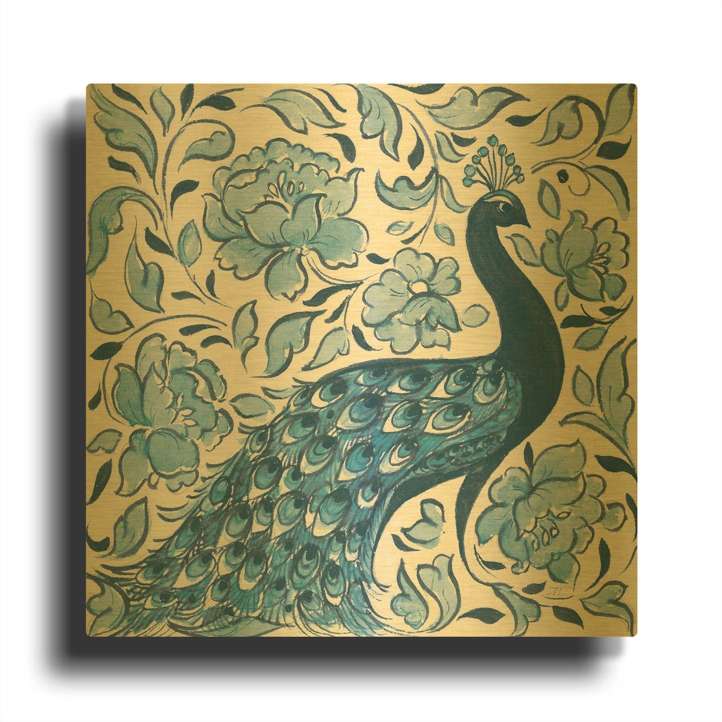 'Peacock Garden IV v2' By Miranda Thomas Gold Metal Wall Art