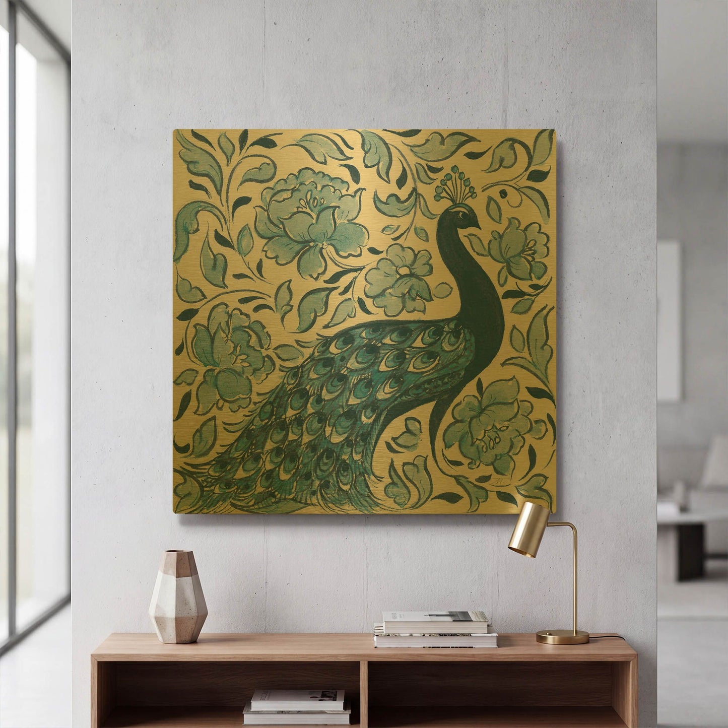 'Peacock Garden IV v2' By Miranda Thomas Gold Metal Wall Art