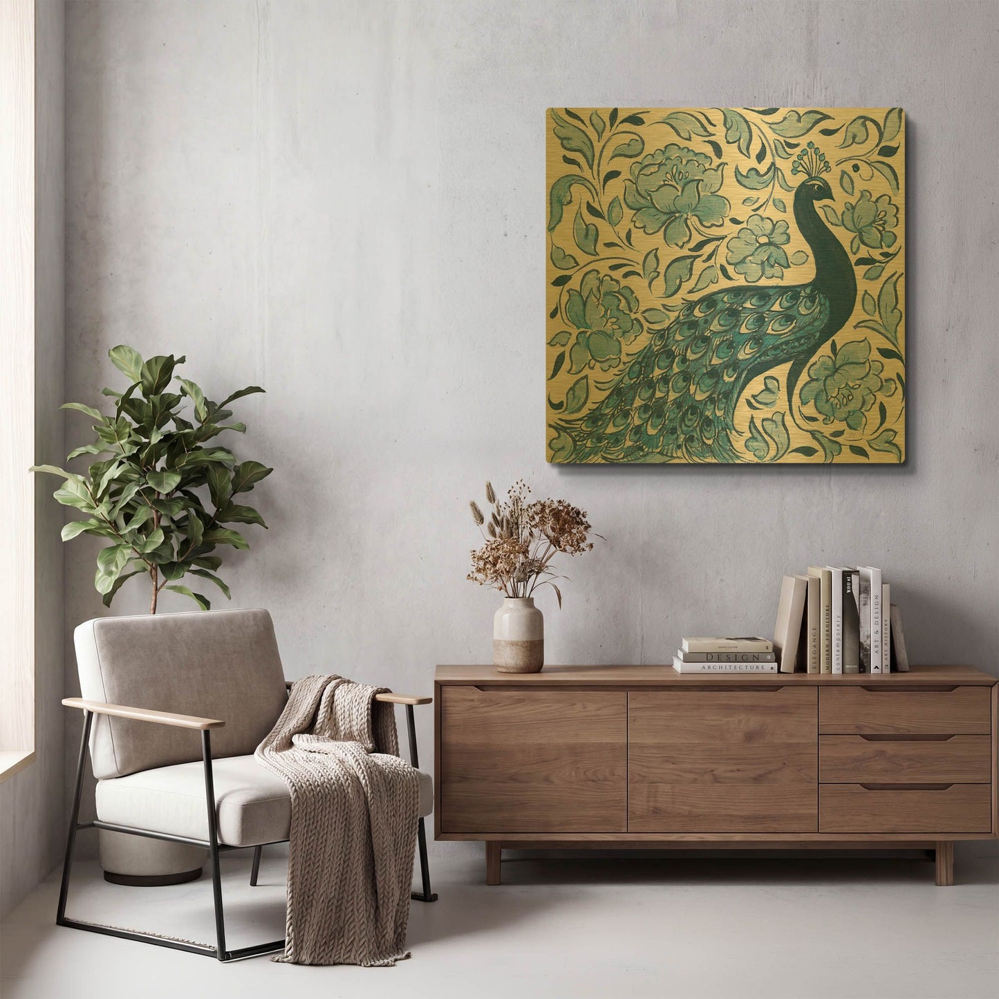 'Peacock Garden IV v2' By Miranda Thomas Gold Metal Wall Art