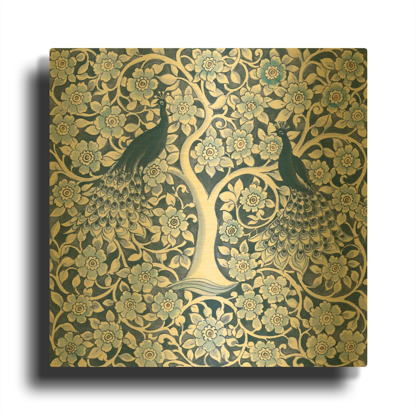 'Peacock Garden VII v2' By Miranda Thomas Gold Metal Wall Art