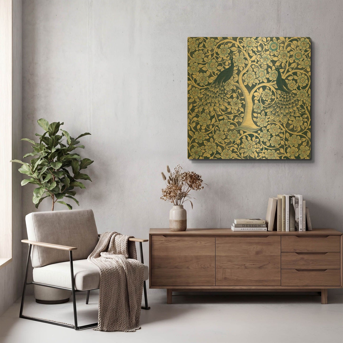 'Peacock Garden VII v2' By Miranda Thomas Gold Metal Wall Art